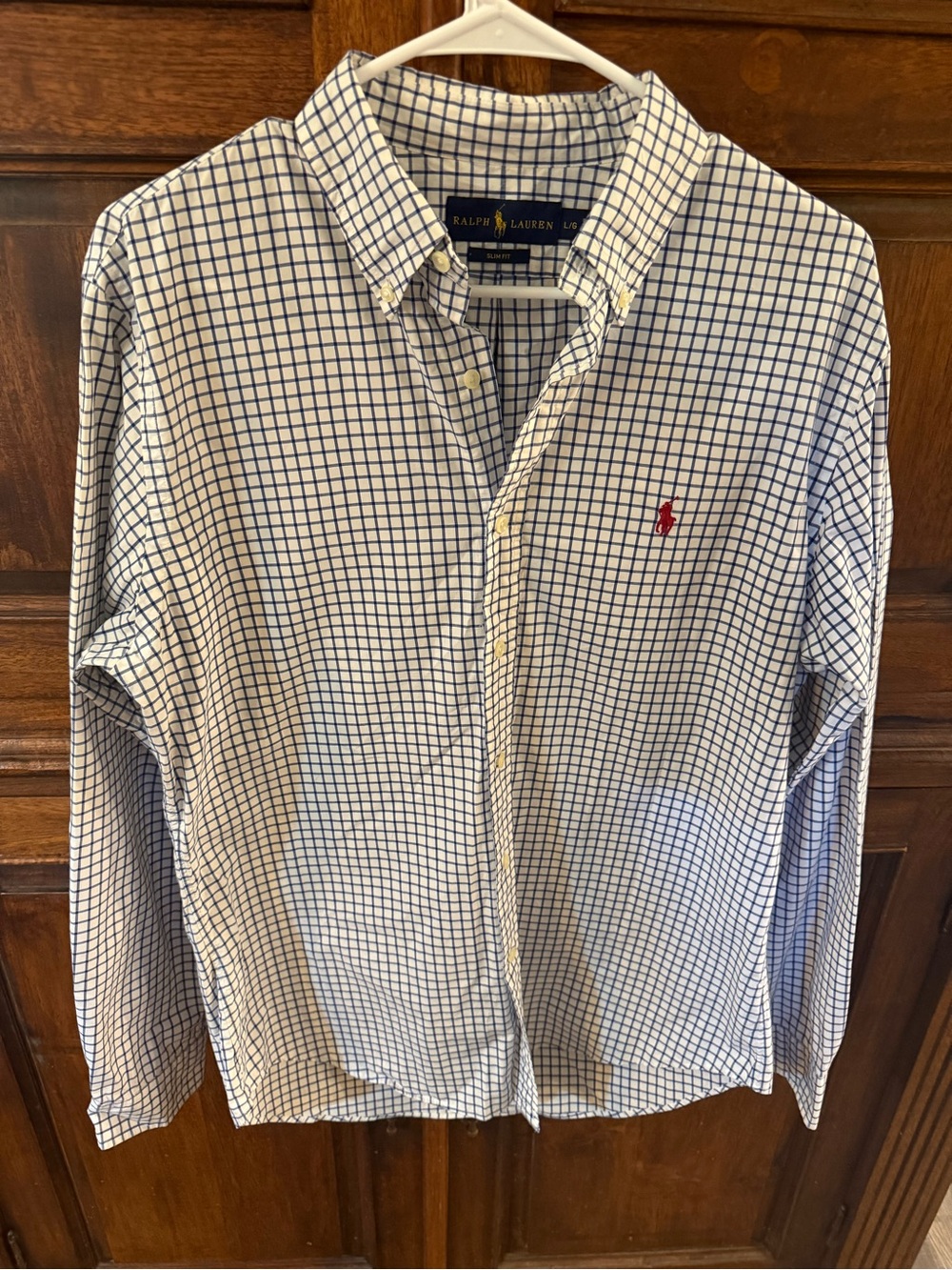 Ralph Lauren Slim Mns White and Blue Check Button-Down Shirt 100% cotton Large